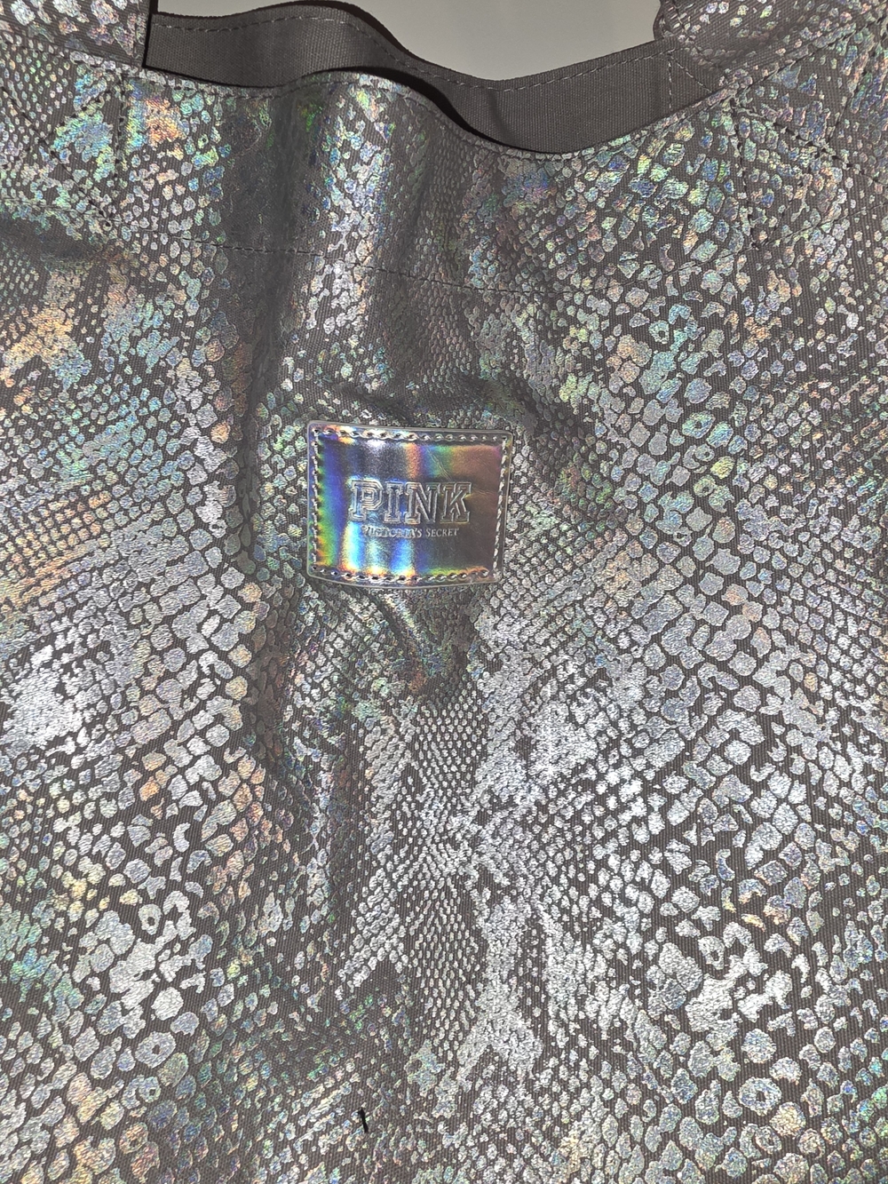 PINK Victoria's Secret Holographic Snake-Print Tote - Silver